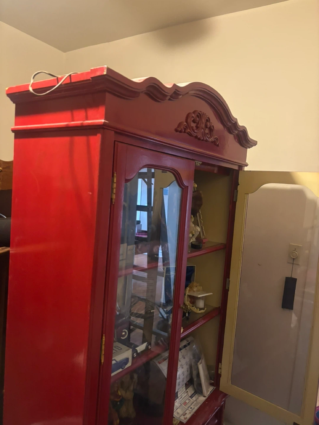 Red Display Cabinet with Glass Doors