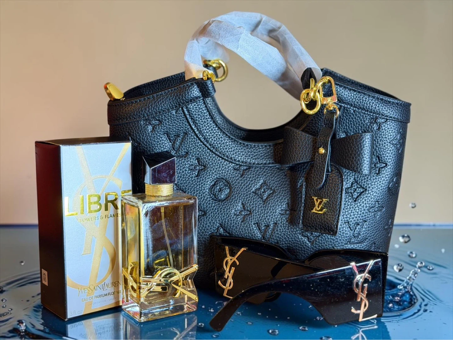 Yves Saint Laurent Libre perfume, Handbag & matching sunglasses