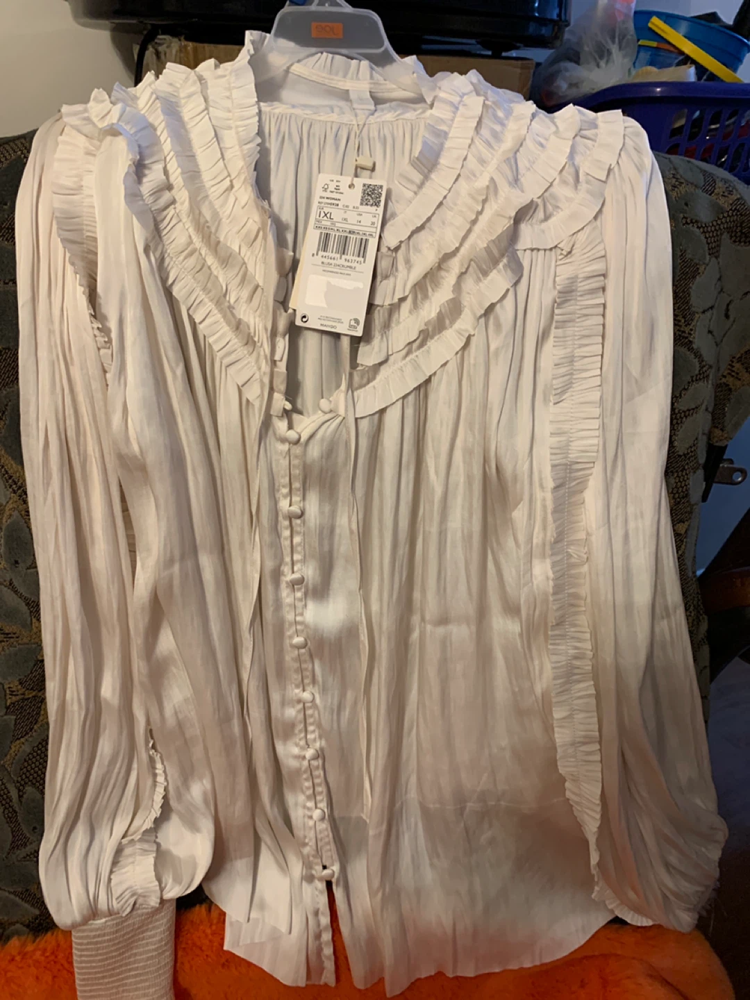 New Mango White Ruffled Blouse - Size 1XL - photo 3