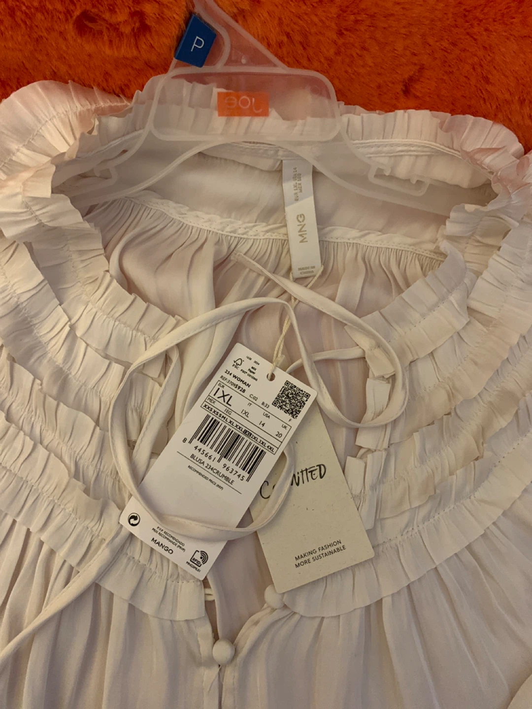 New Mango White Ruffled Blouse - Size 1XL - photo 2