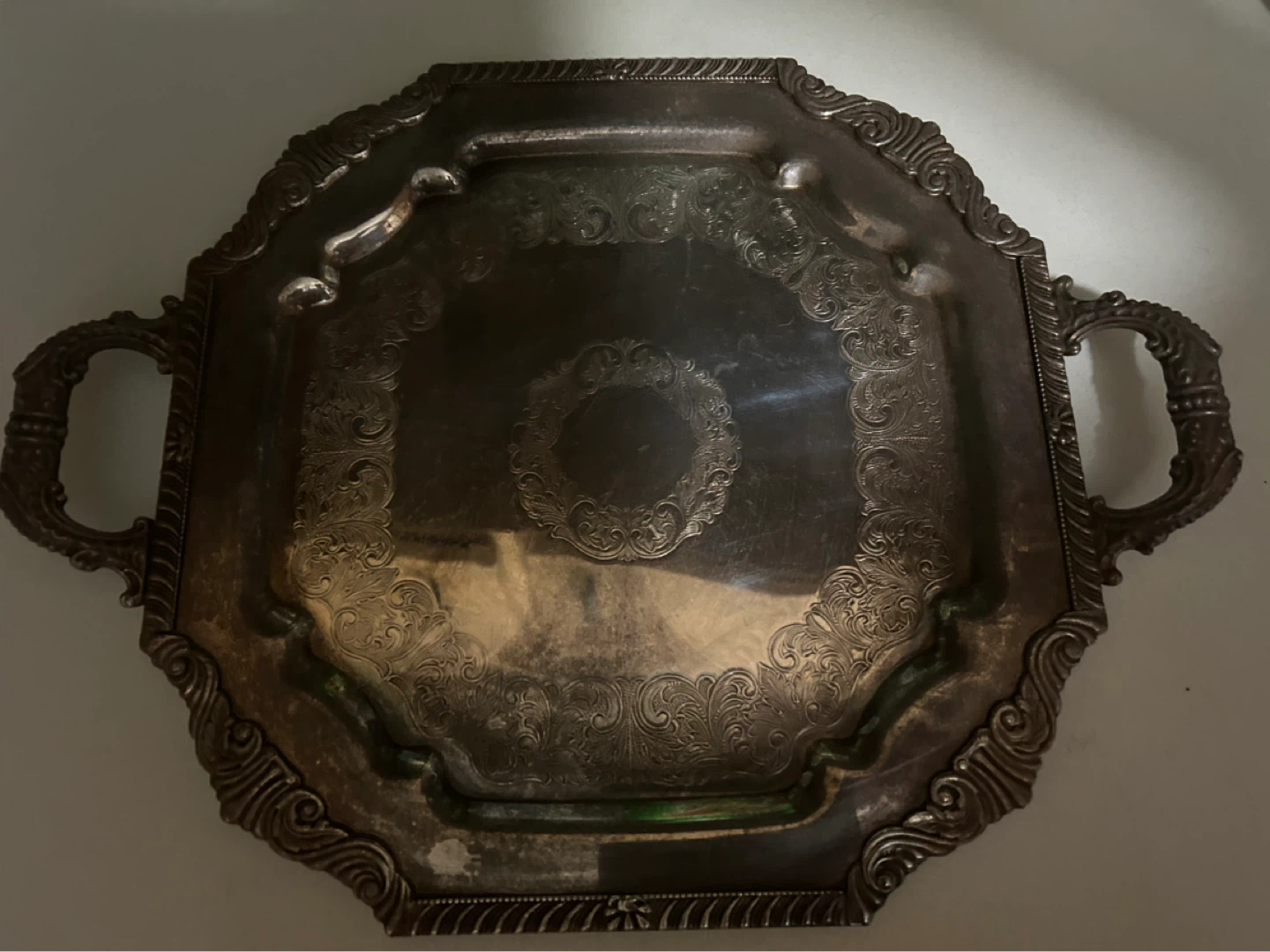 Ornate Footed Serving Tray with Handles