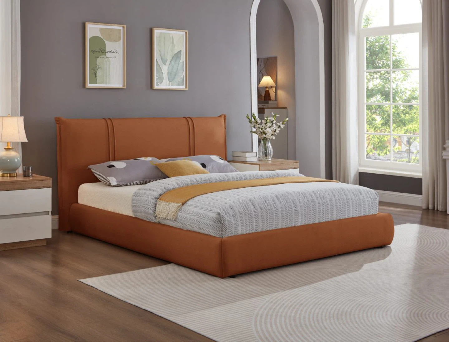 Orange Upholstered Platform Bed Frame