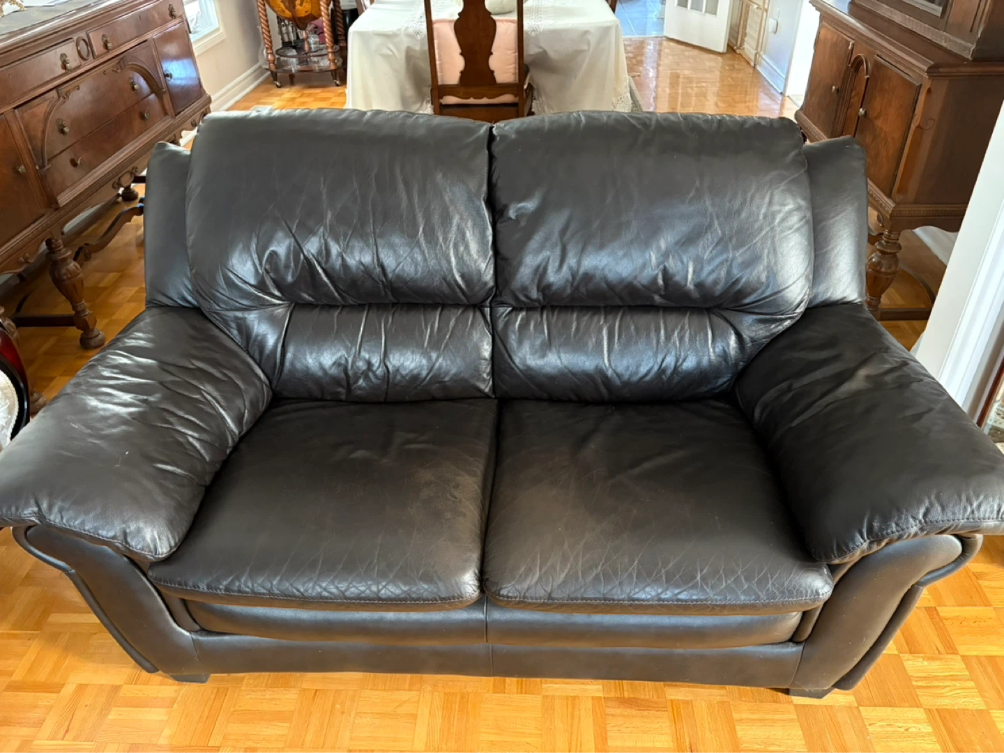 Dark Brown Leather Loveseat
