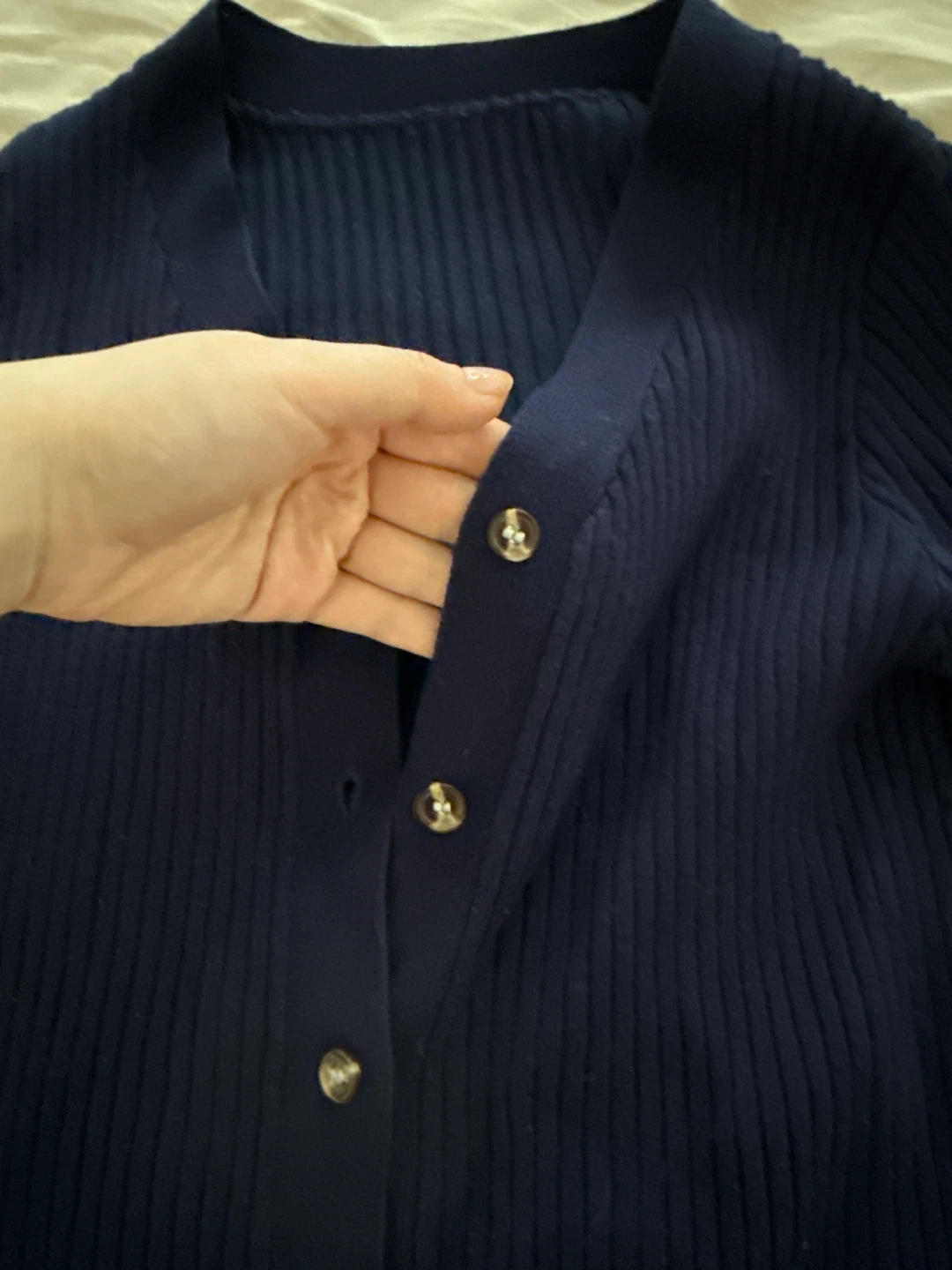 Navy Blue Ribbed Cardigan - photo 2