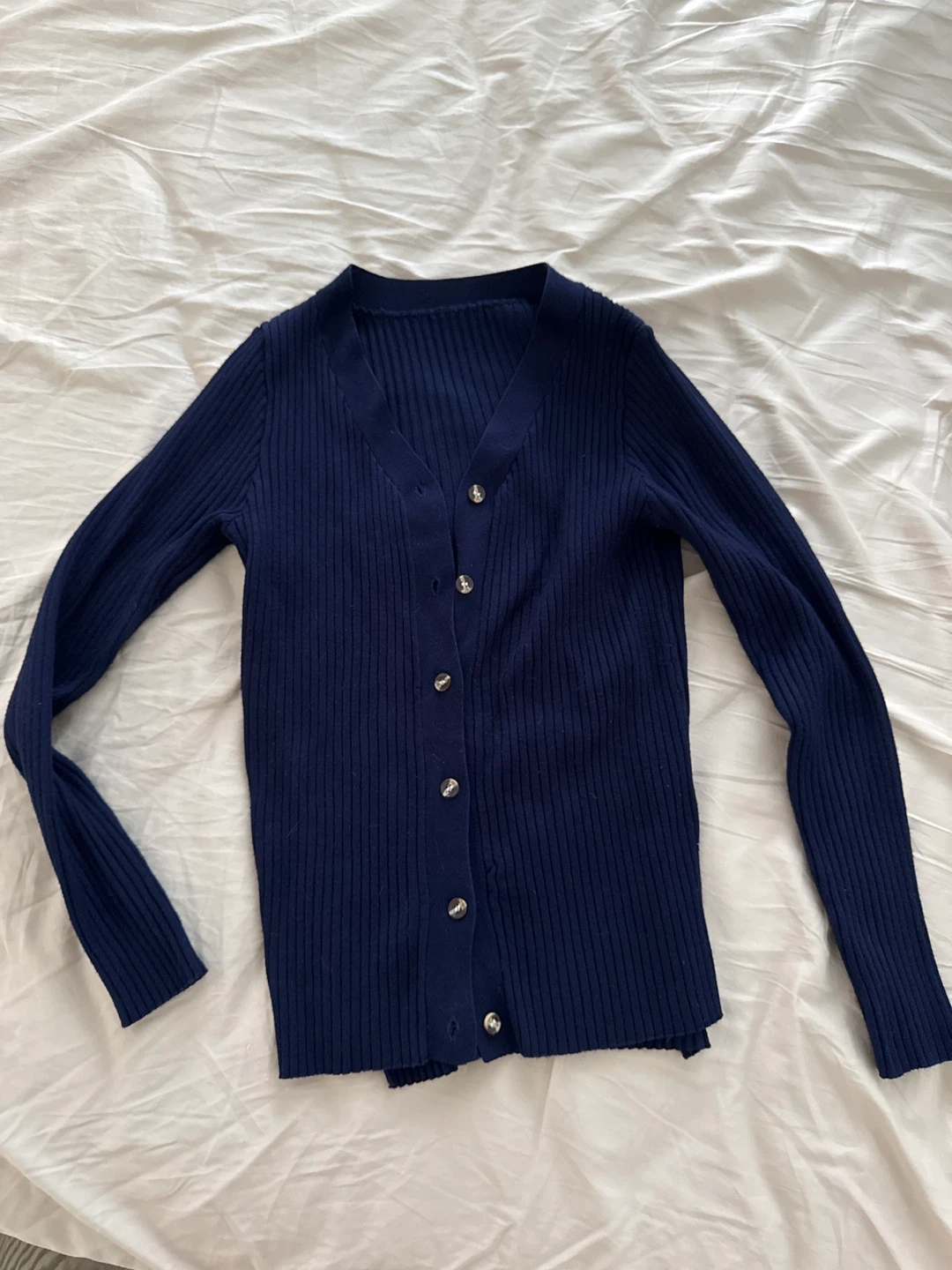 Navy Blue Ribbed Cardigan