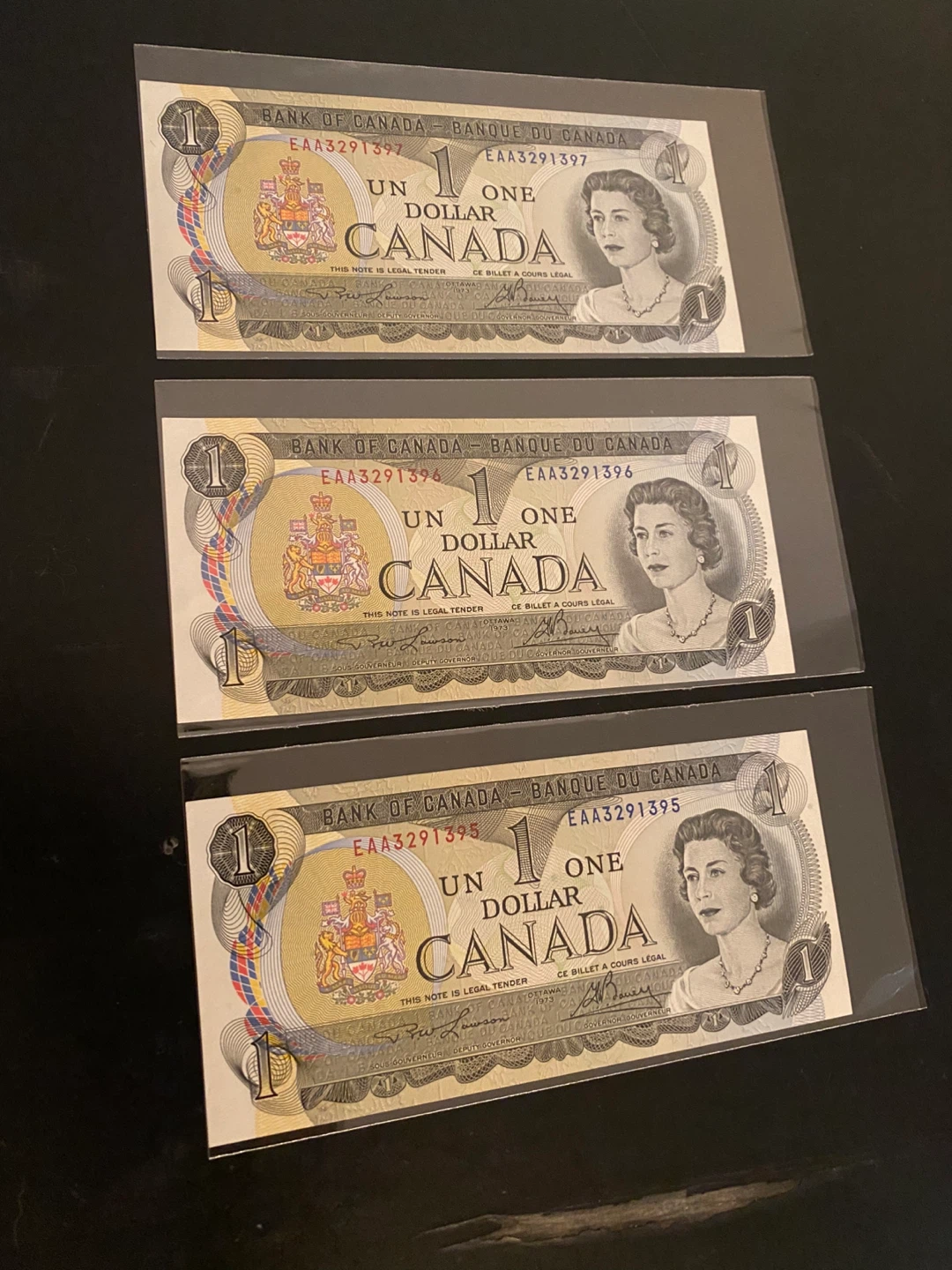 Set of 3 Canada 1 Dollar Bills