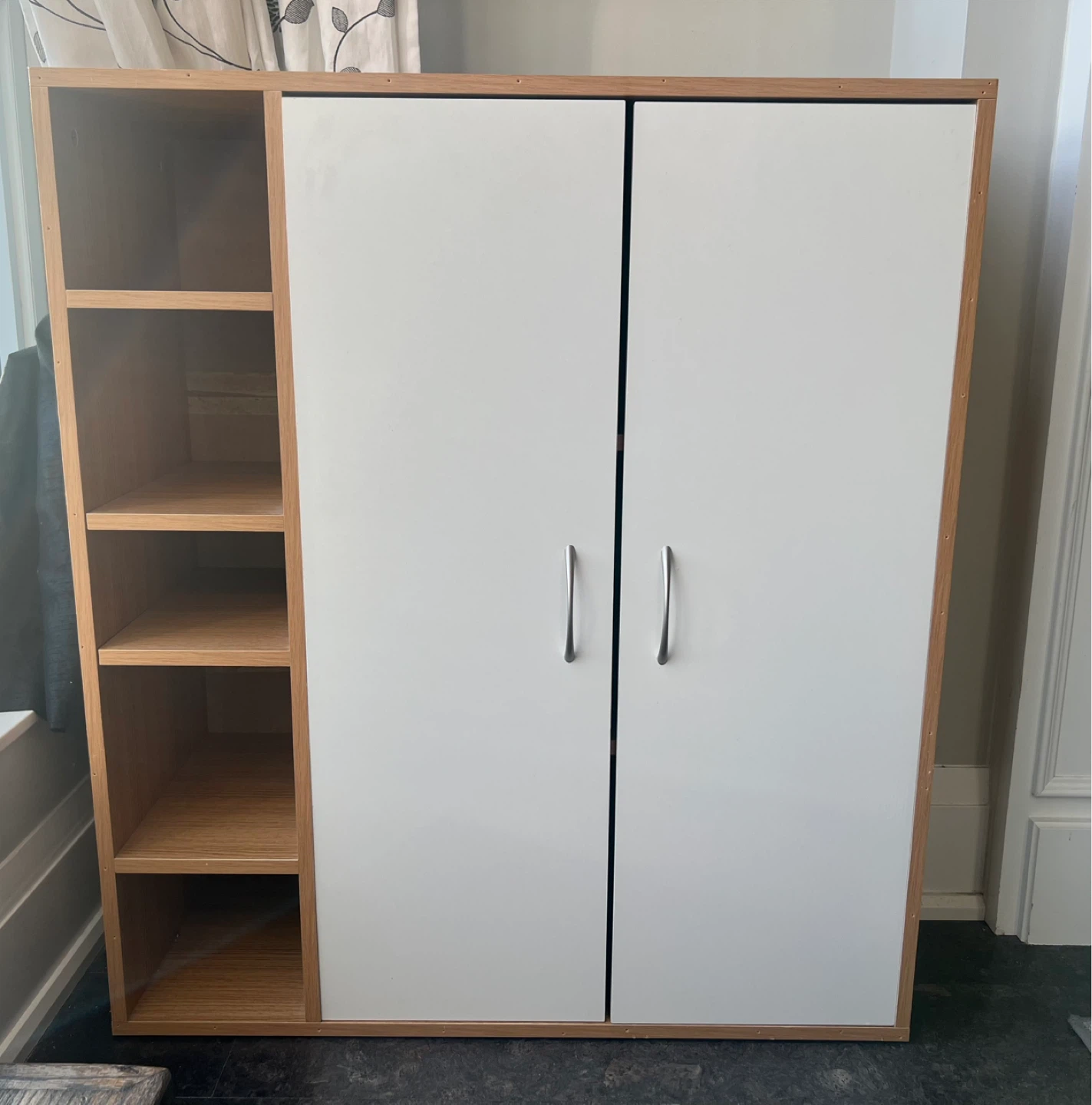 Wood and White Cabinet with Shelving