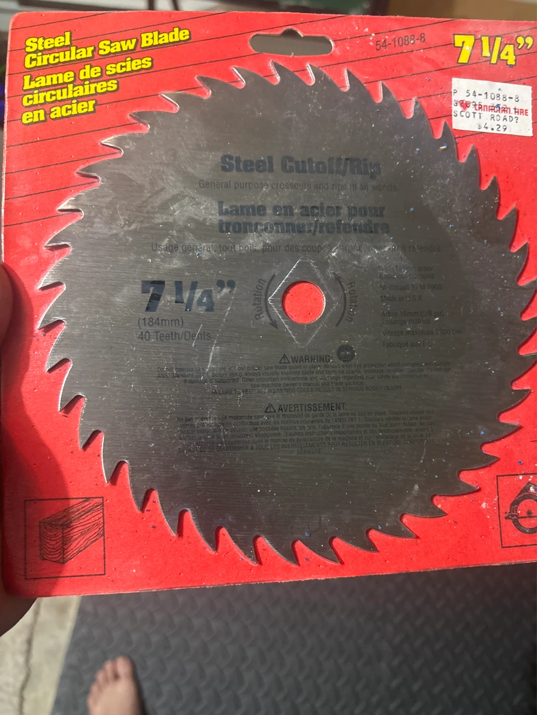Steel Circular Saw Blade 7 1/4" 40 Teeth Cutoff/Rip
