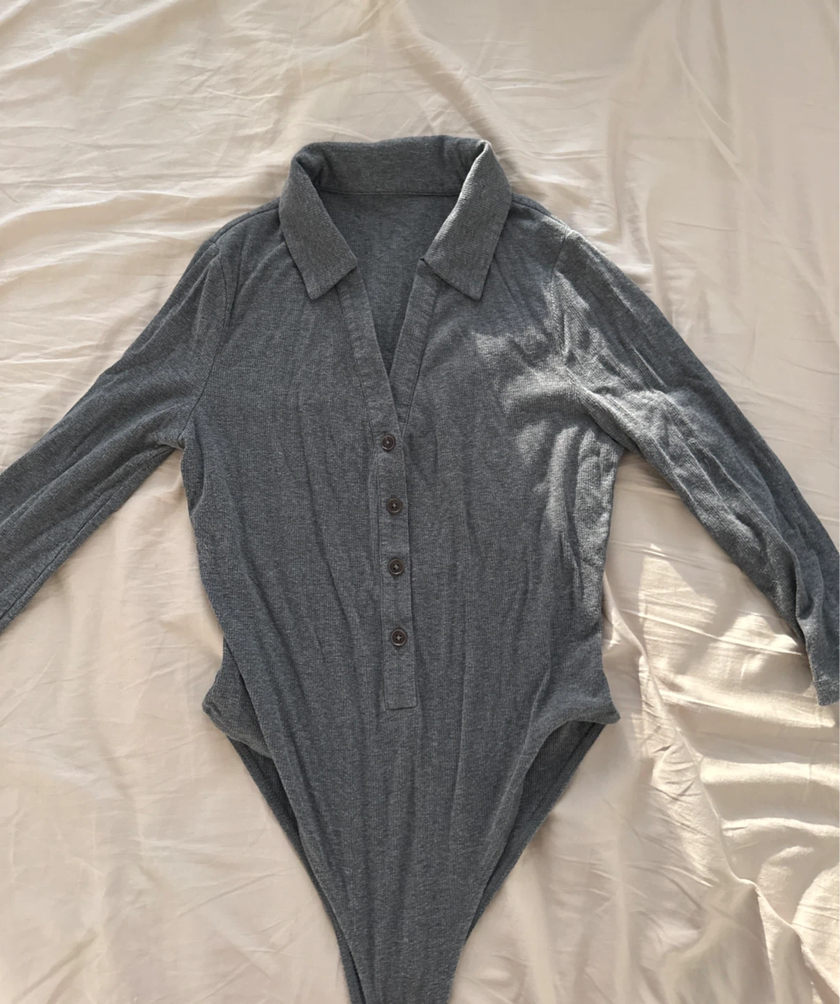 Grey Long Sleeve Collared Bodysuit - photo 2