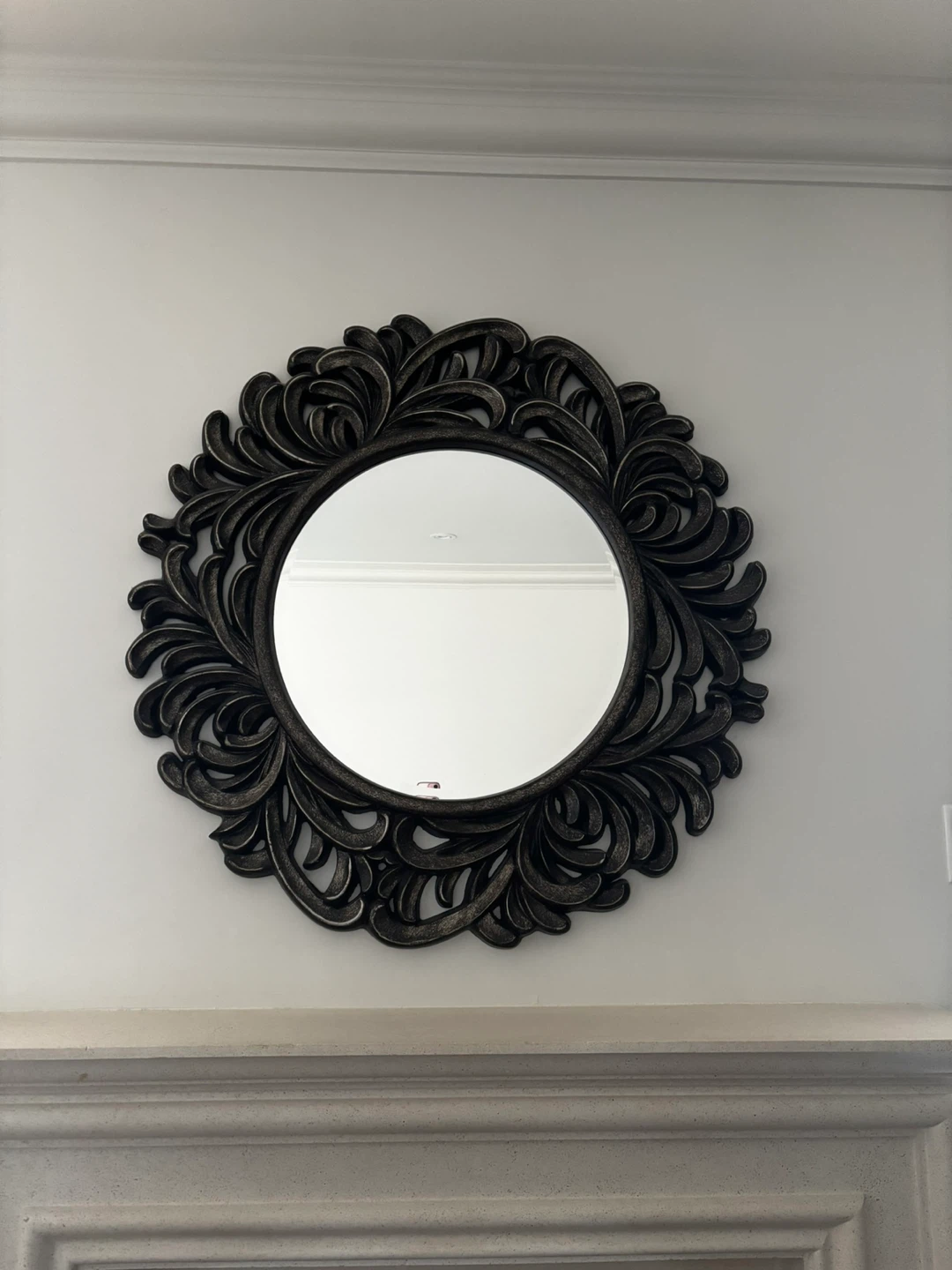 Ornate Black Round Wall Mirror