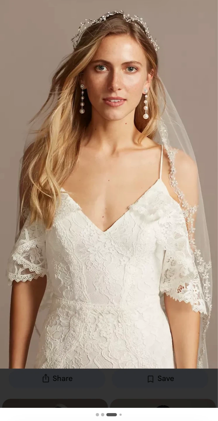 White Lace Wedding Dress with boho Shoulder Sleeves - photo 3