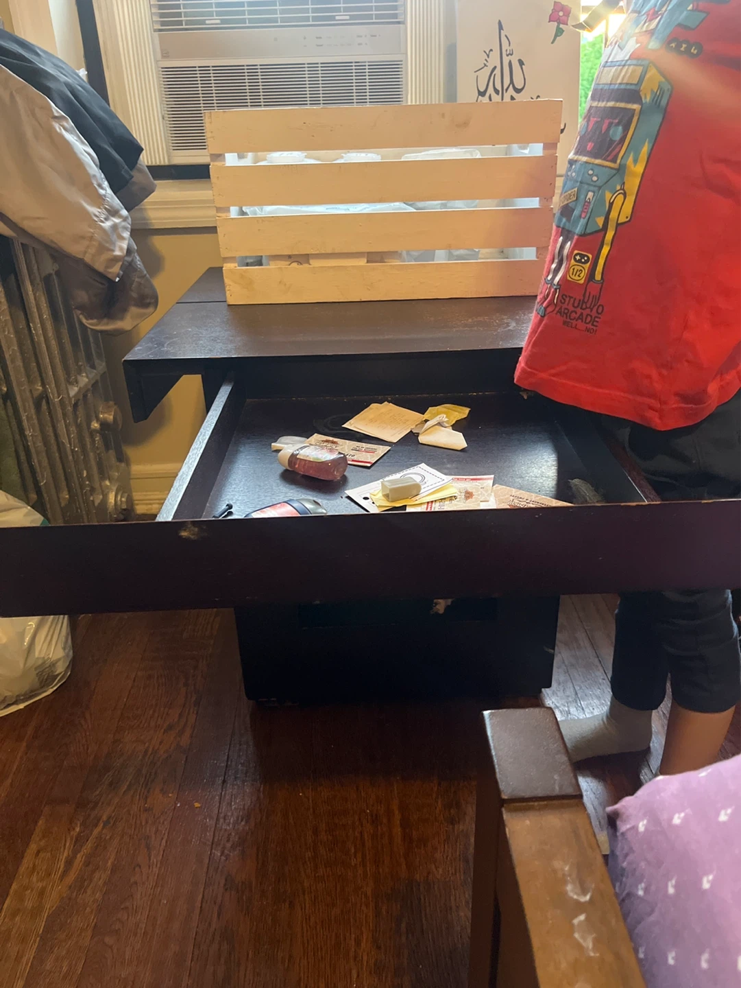 Dark Wood End Table with Drawer - photo 3