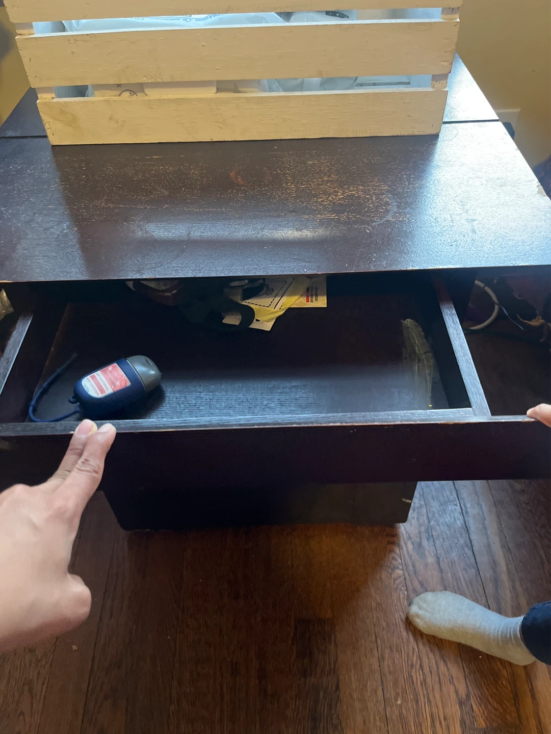 Dark Wood End Table with Drawer - photo 2