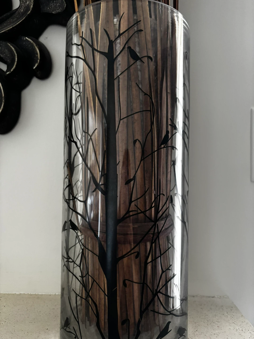 Decorative Glass Vase with Tree and Bird Design - photo 2