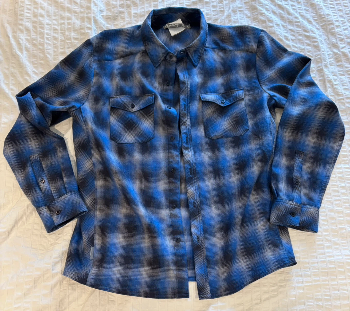 Icebreaker Flannel Merino Wool Men’s L Plaid Button Shirt Blue - photo 2