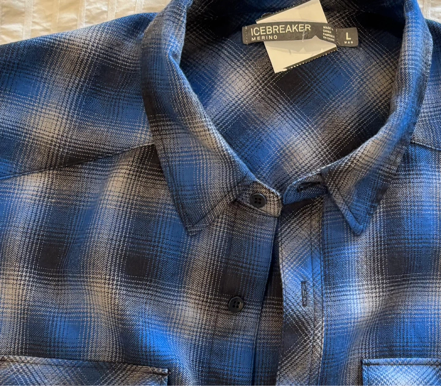 Icebreaker Flannel Merino Wool Men’s L Plaid Button Shirt Blue - photo 3