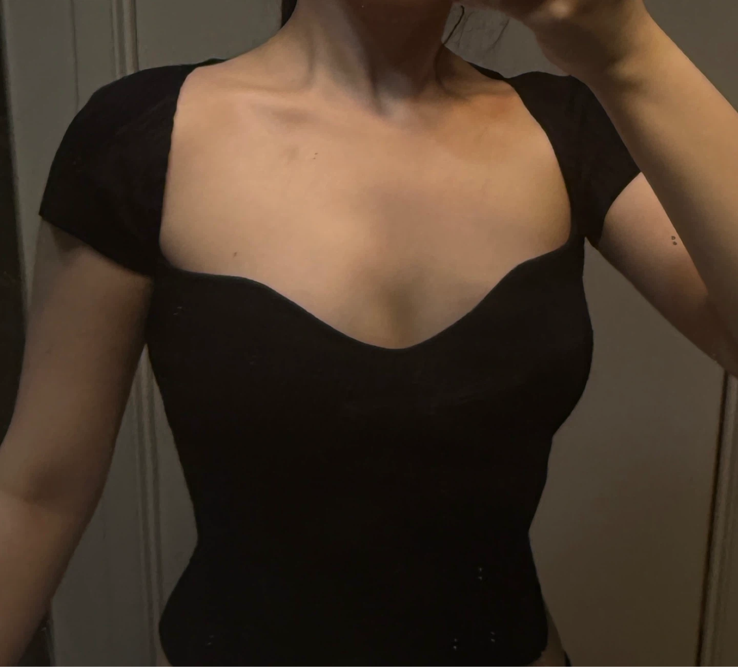 Black ribbed sweetheart neckline top