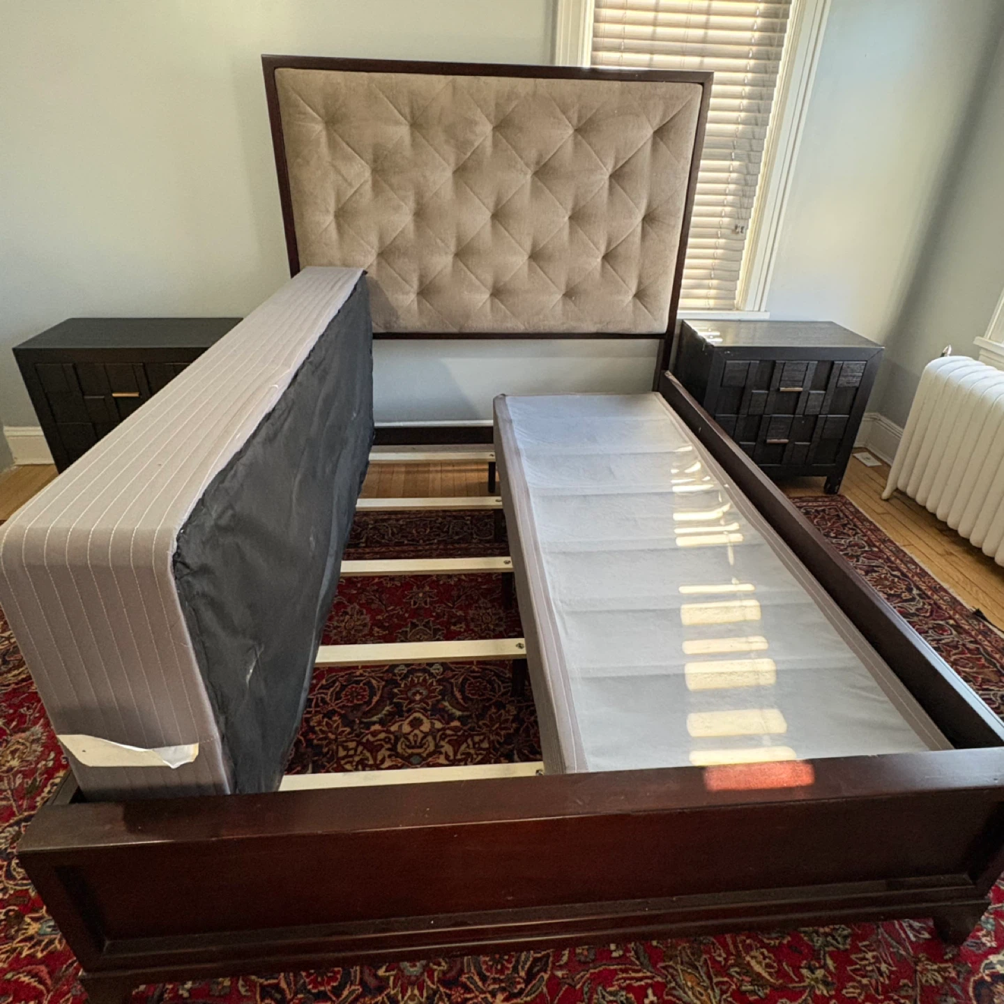 Tufted Headboard Platform Bed Frame - Dark Wood