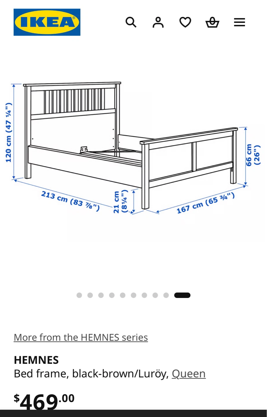 IKEA HEMNES Queen Bed Frame - Black-Brown