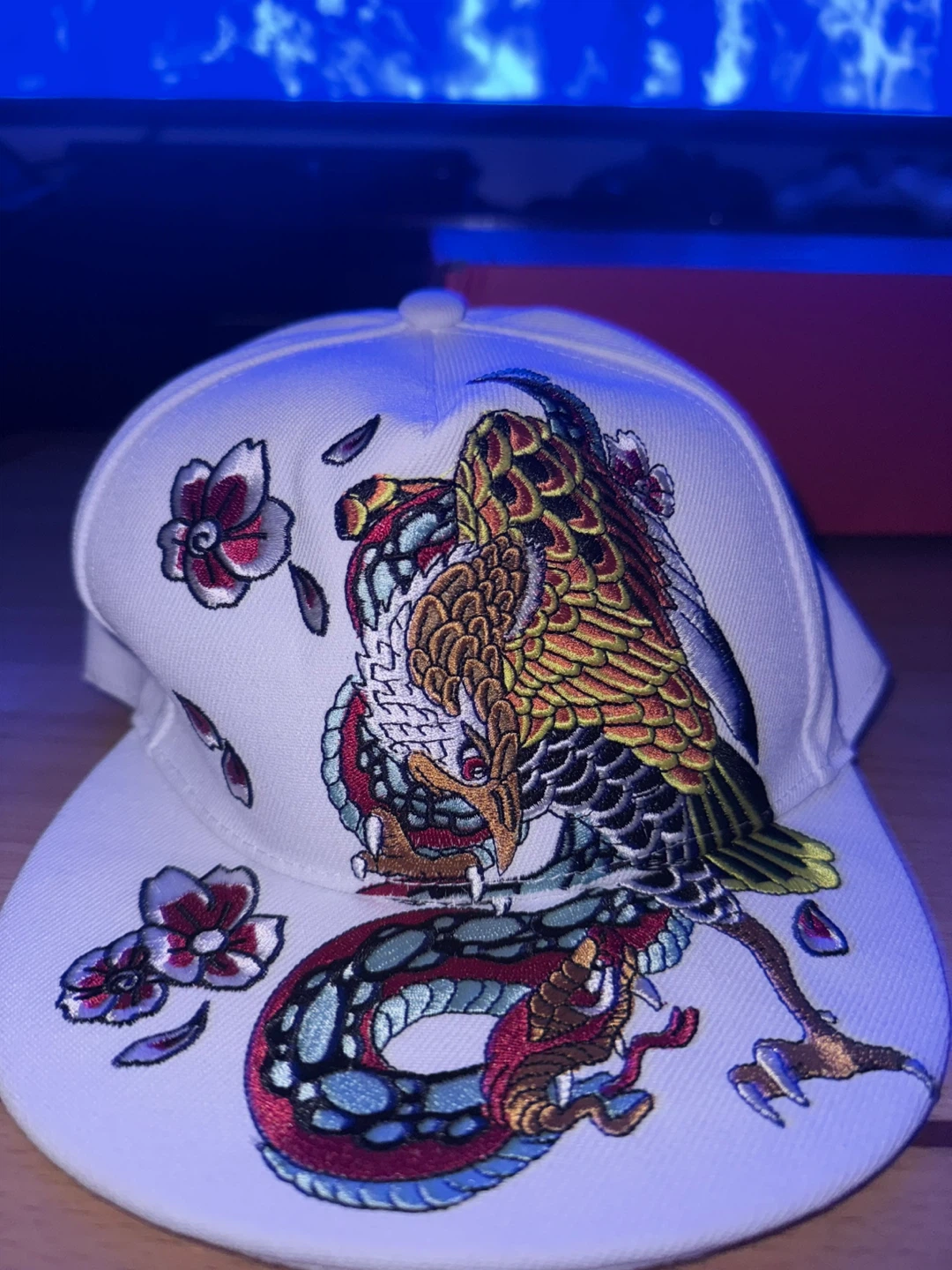 White Embroidered Snake and Eagle Cap