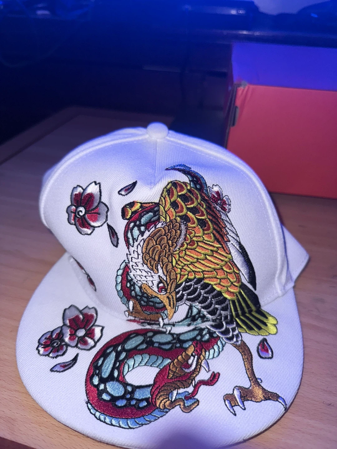 White Embroidered Snake and Eagle Cap - photo 2