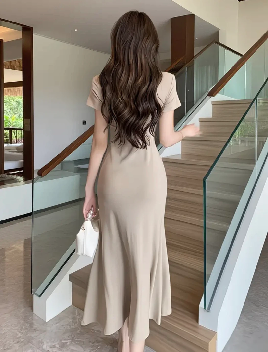 Women's Beige Dress with Slit - photo 3