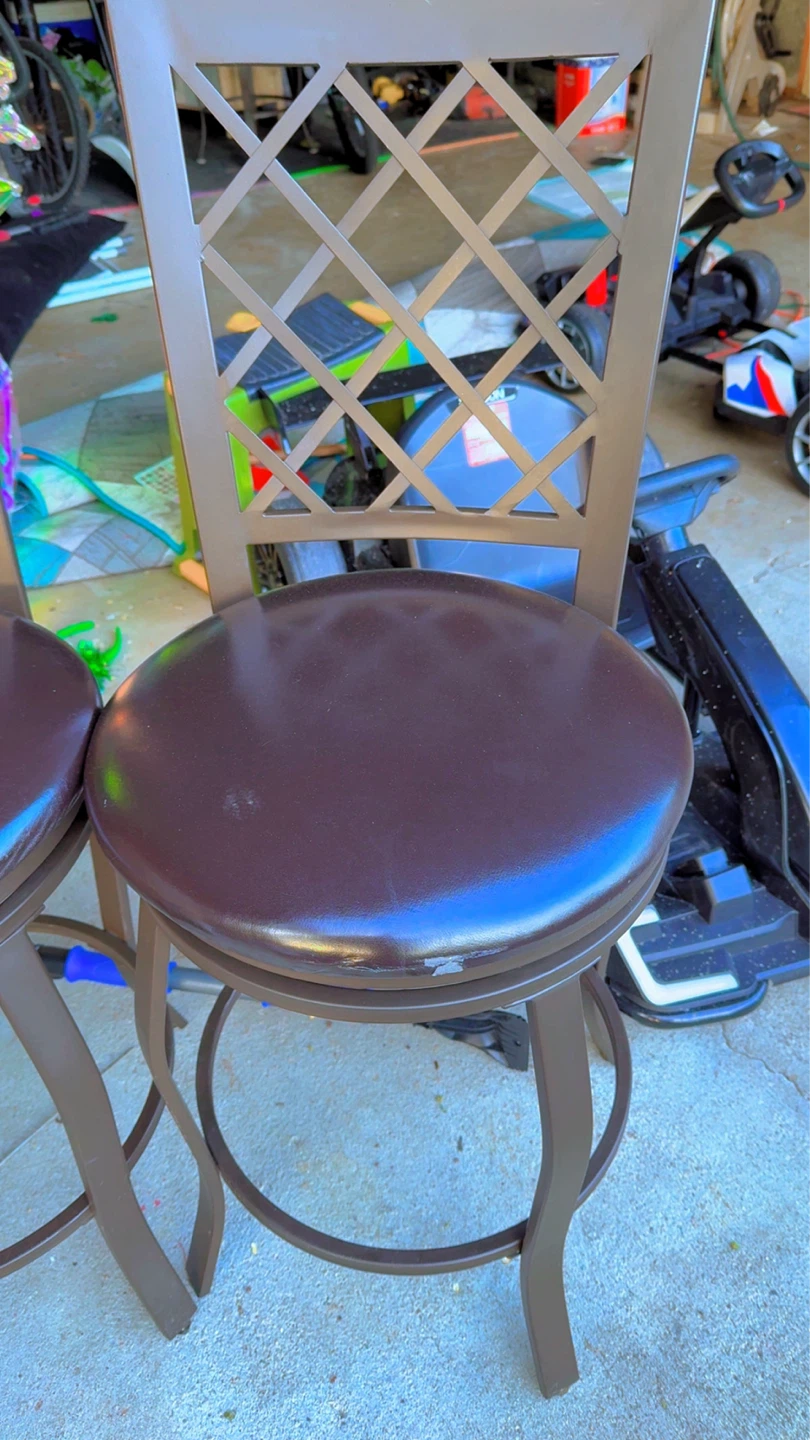 Set of 2 Swivel Bar Stools - Brown Faux Leather - photo 2