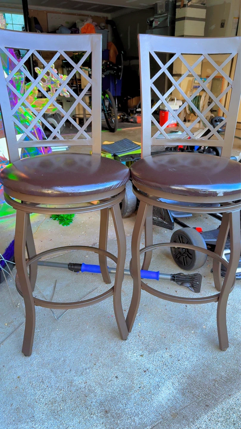 Set of 2 Swivel Bar Stools - Brown Faux Leather
