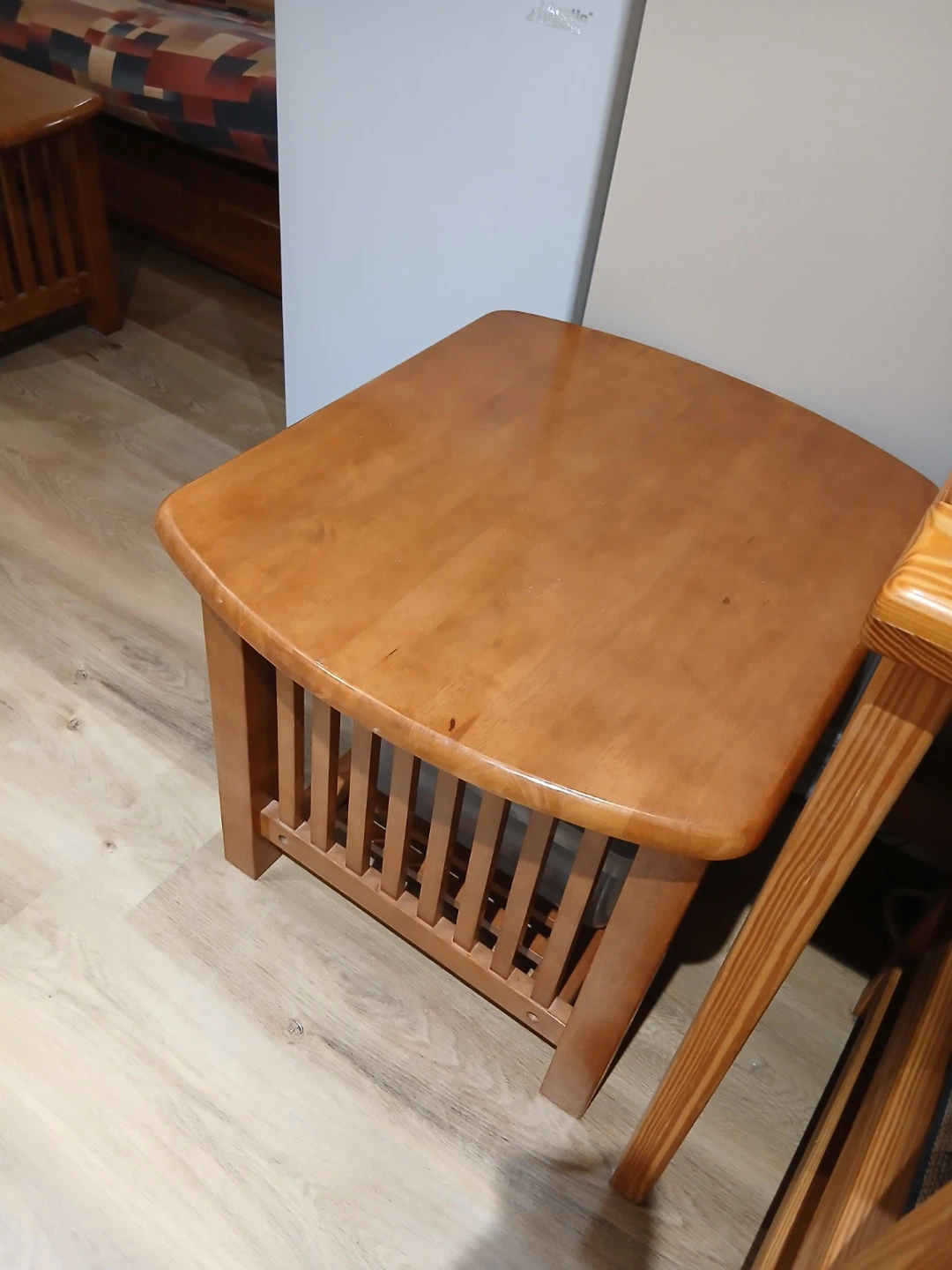 Wooden Futon Couch with Storage and Matching Coffee Table - photo 4