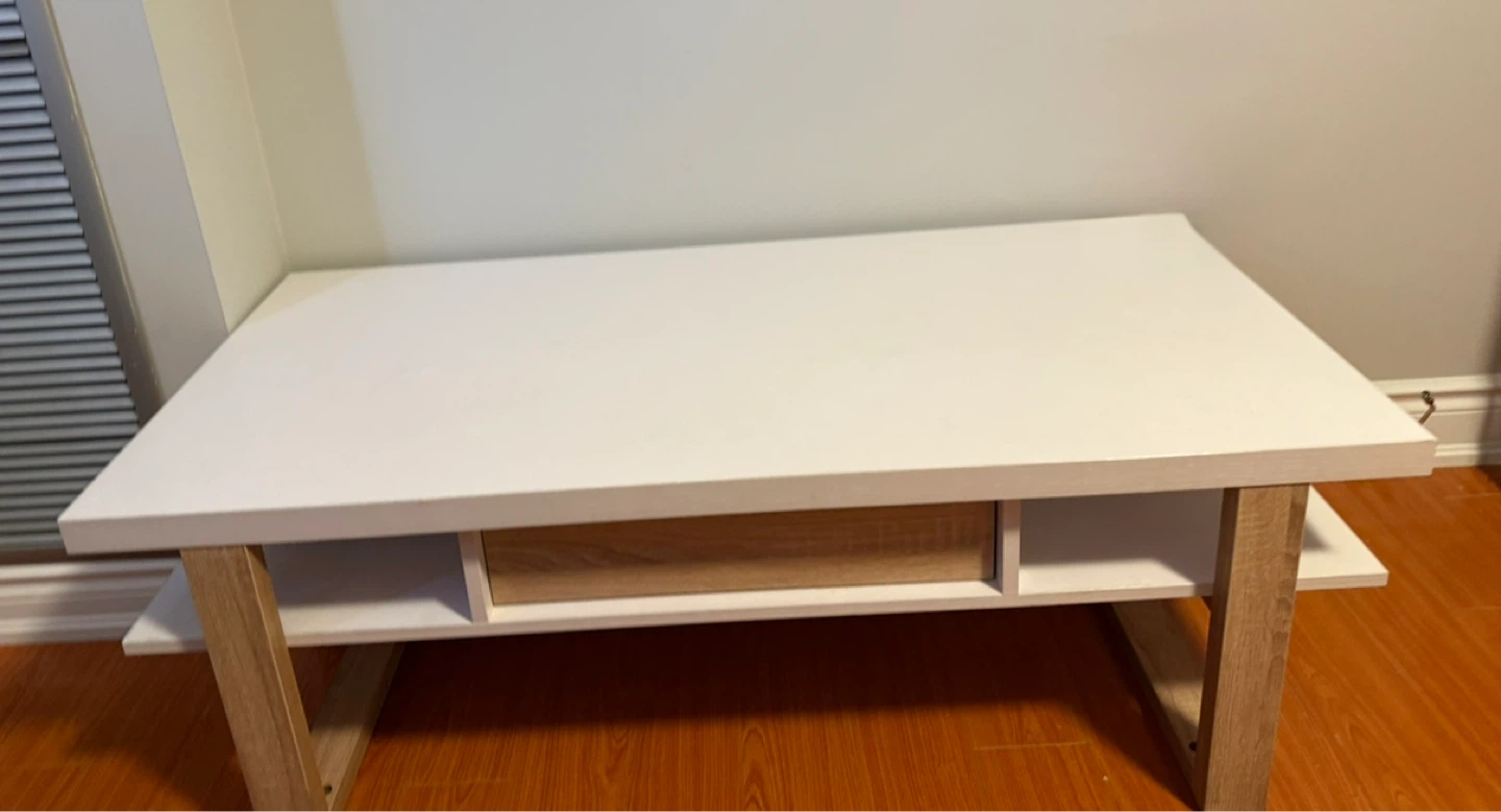 White Coffee Table with Drawer and Shelves
