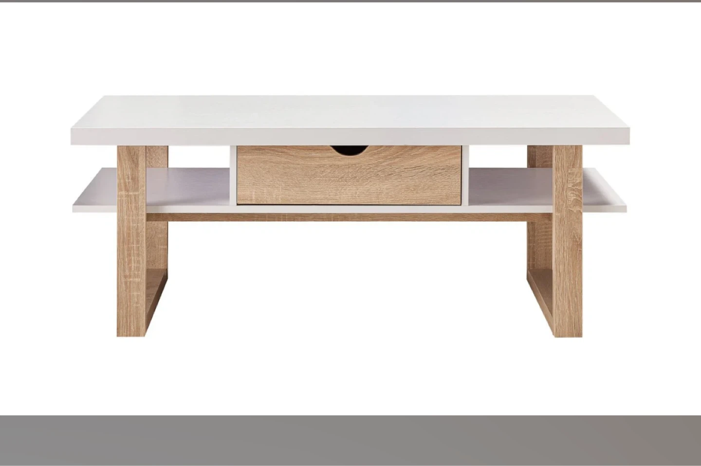White Coffee Table with Drawer and Shelves - photo 2