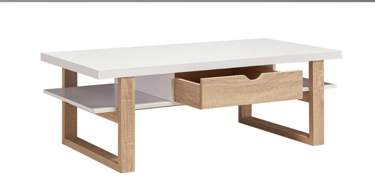 White Coffee Table with Drawer and Shelves - photo 3