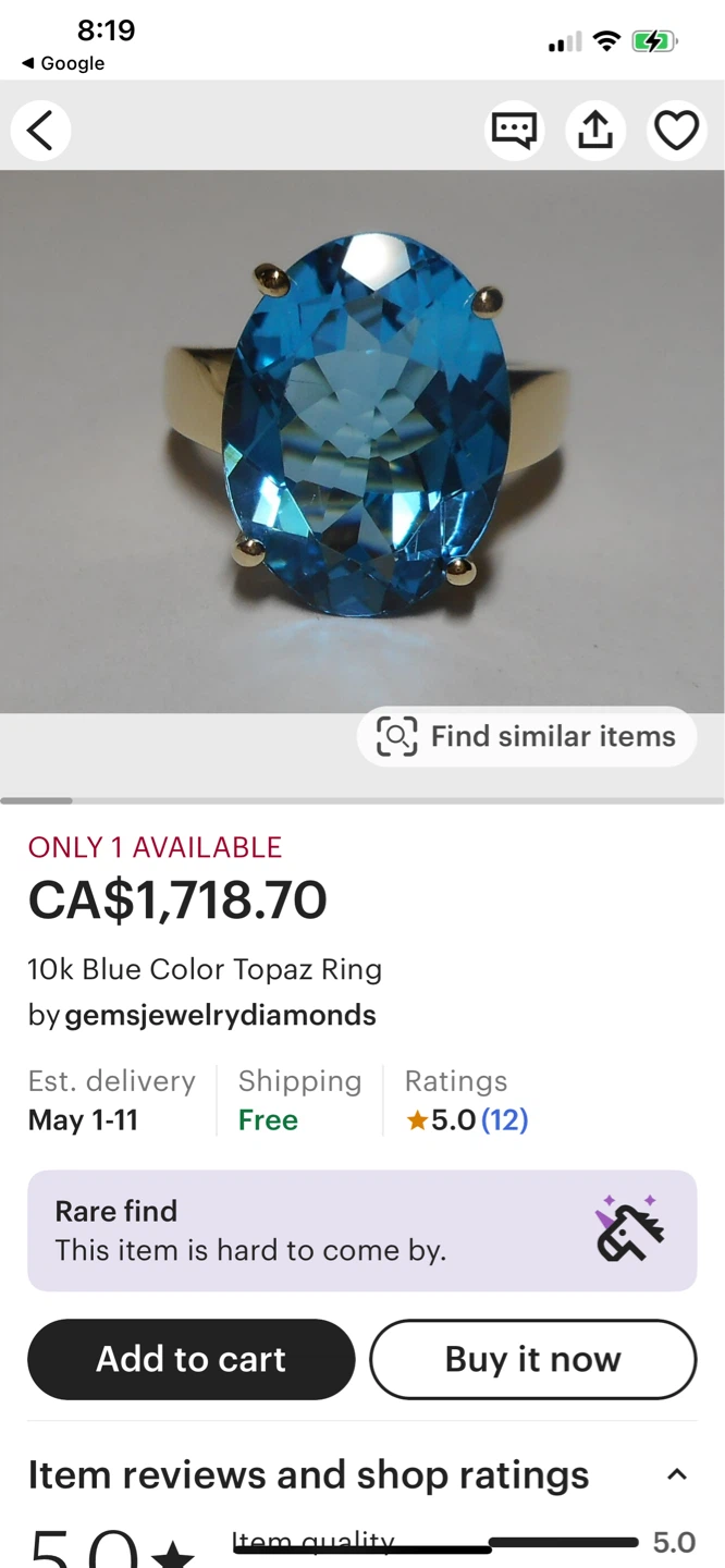 10K Blue Color Topaz Ring - photo 2