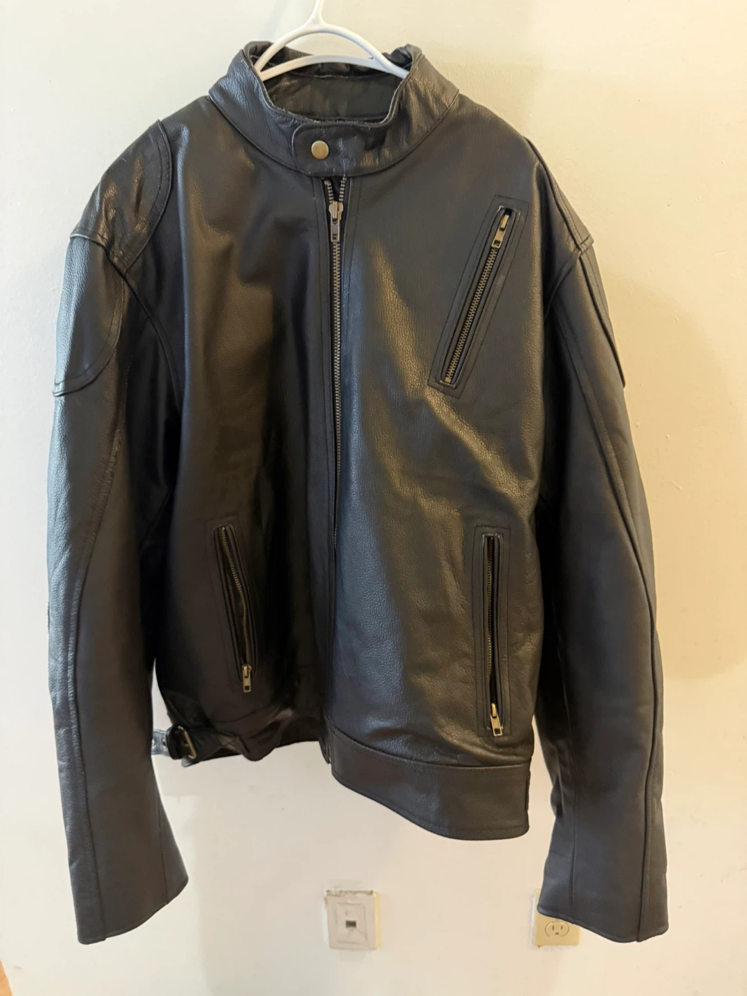 Black Leather Motorcycle Jacket - Size 2XL