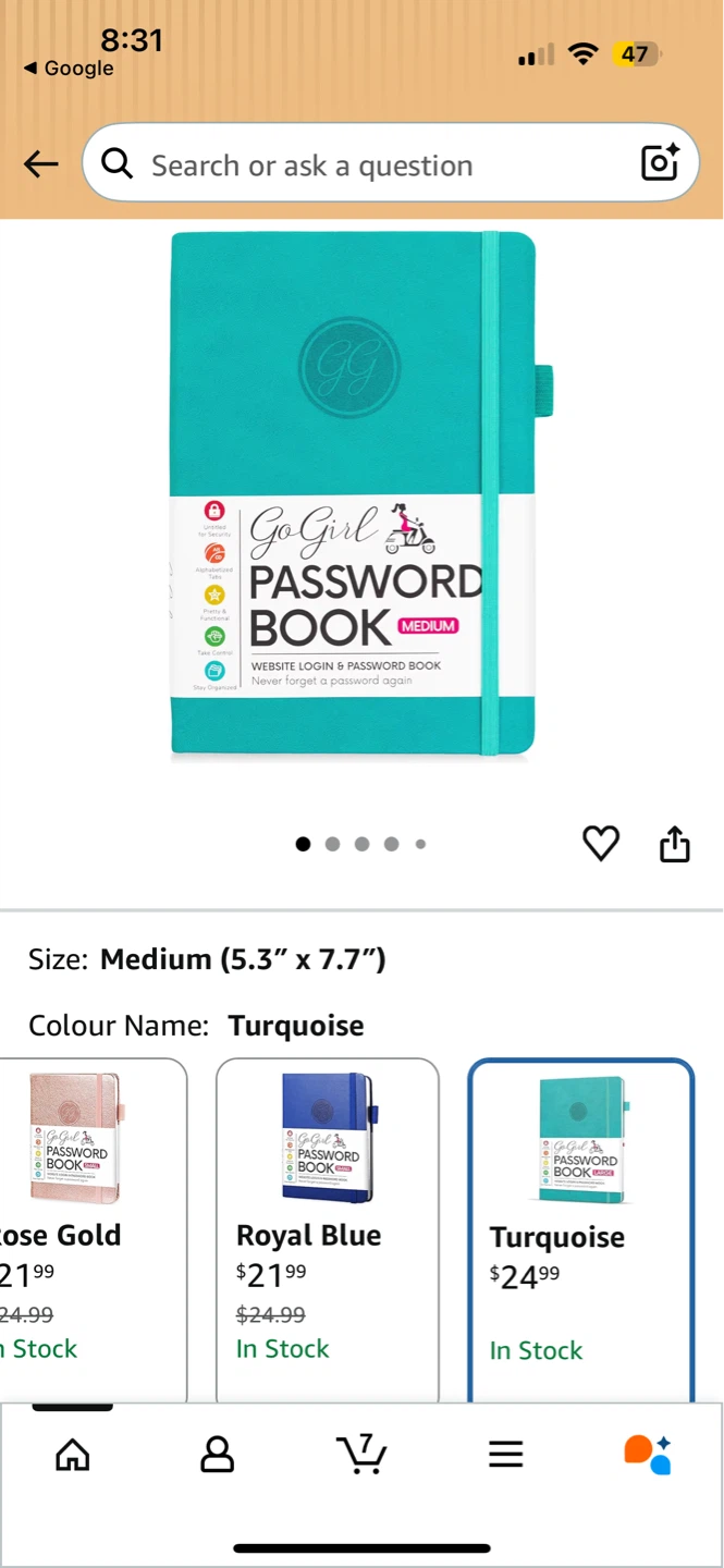 GoGirl Password Book Medium - Turquoise