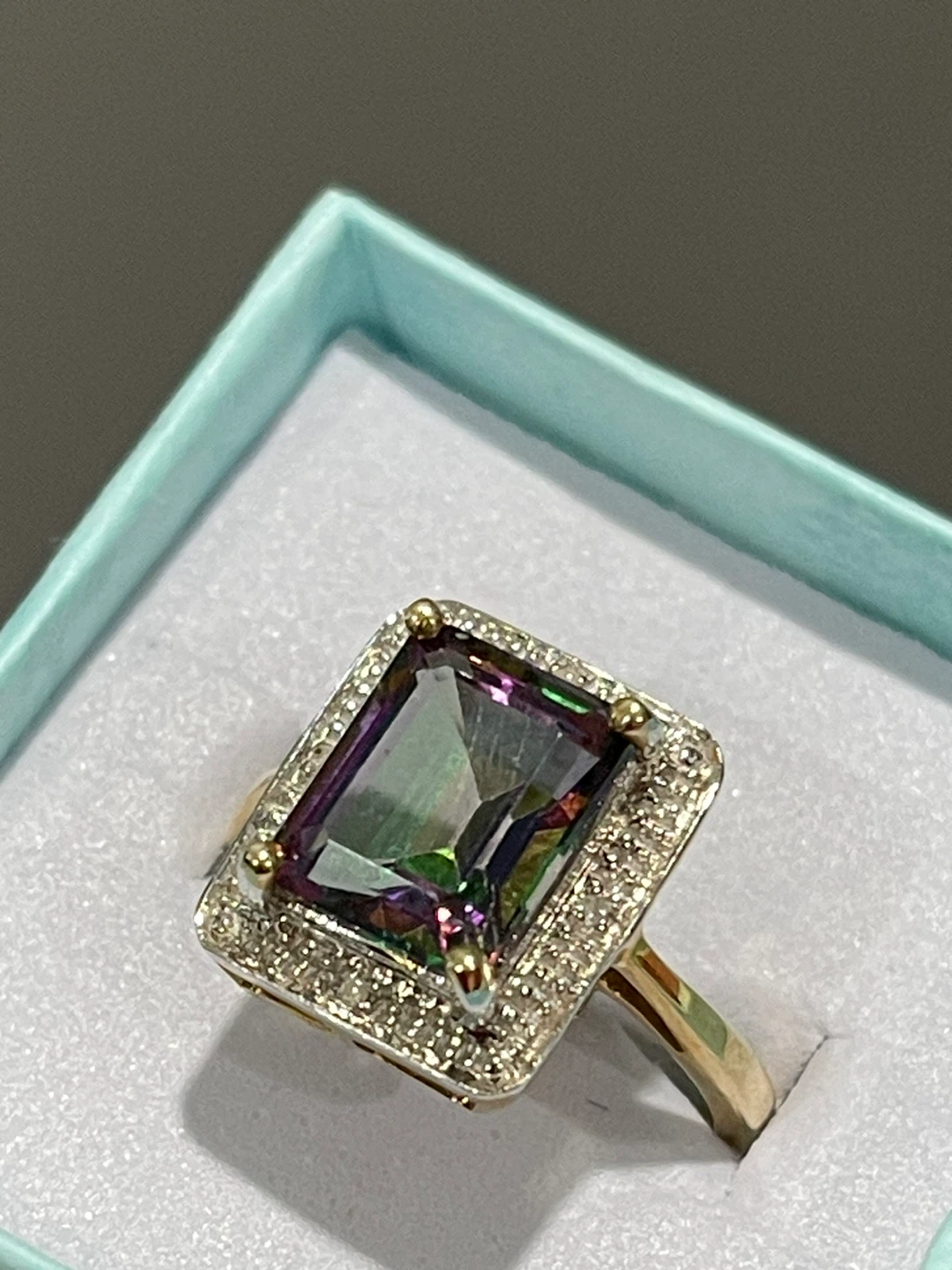 Mistic Topaz Ring with Diamonds in Gold Tone Setting