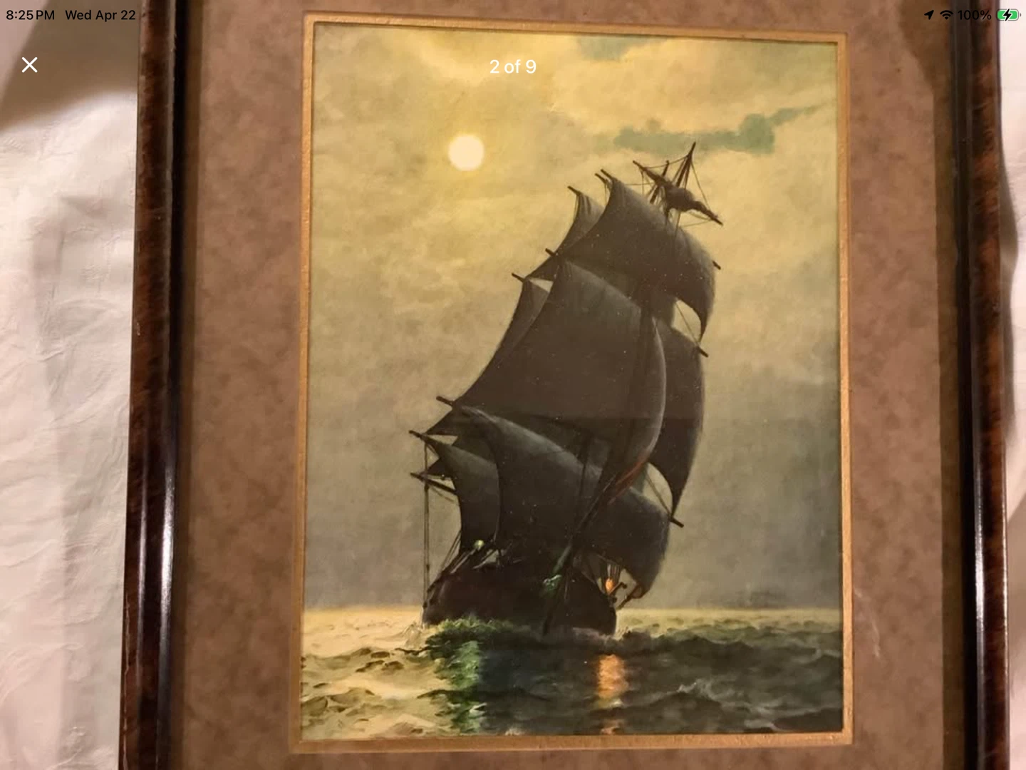 1870’s Print of Ptg “Ship in the Night” James G Tyler 🐞 - photo 2