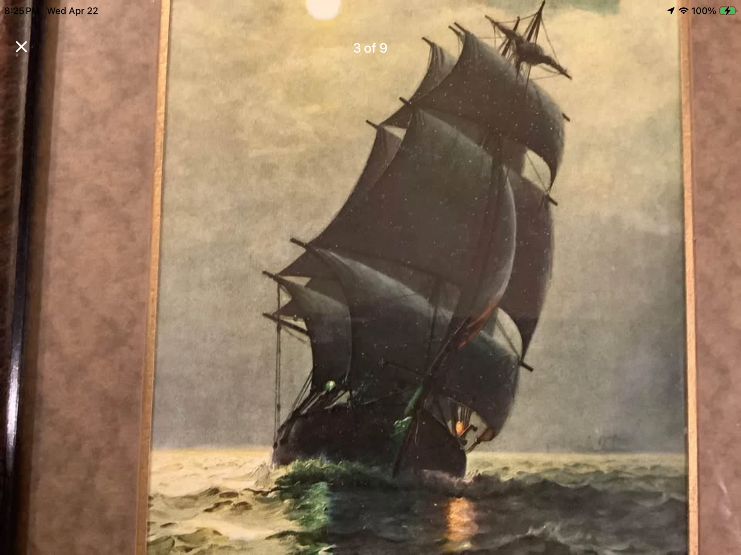 1870’s Print of Ptg “Ship in the Night” James G Tyler 🐞 - photo 3