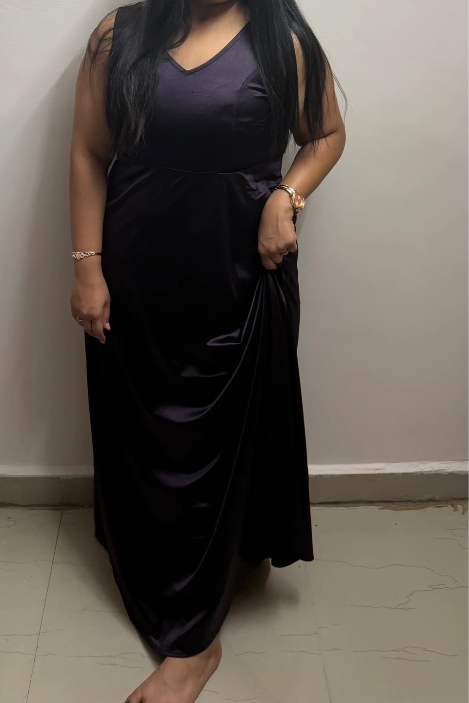 Women's Dark Purple Satin Maxi Dress