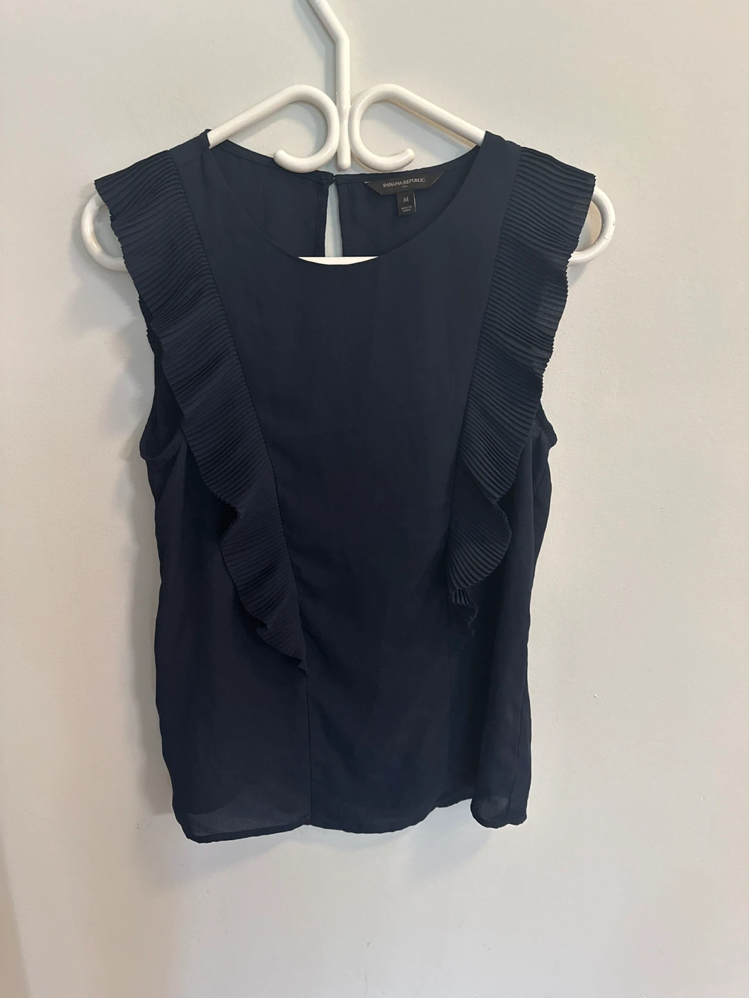 Banana Republic Navy Blue Ruffled Top - Size Medium