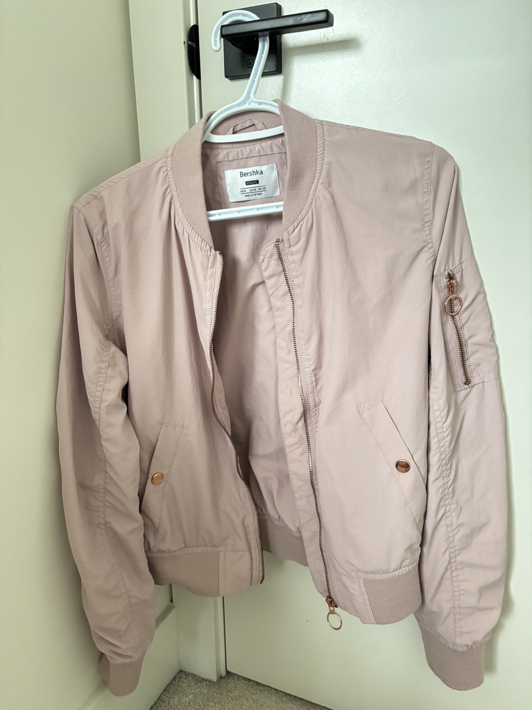Bershka Women's Pink Bomber Jacket - Size Medium