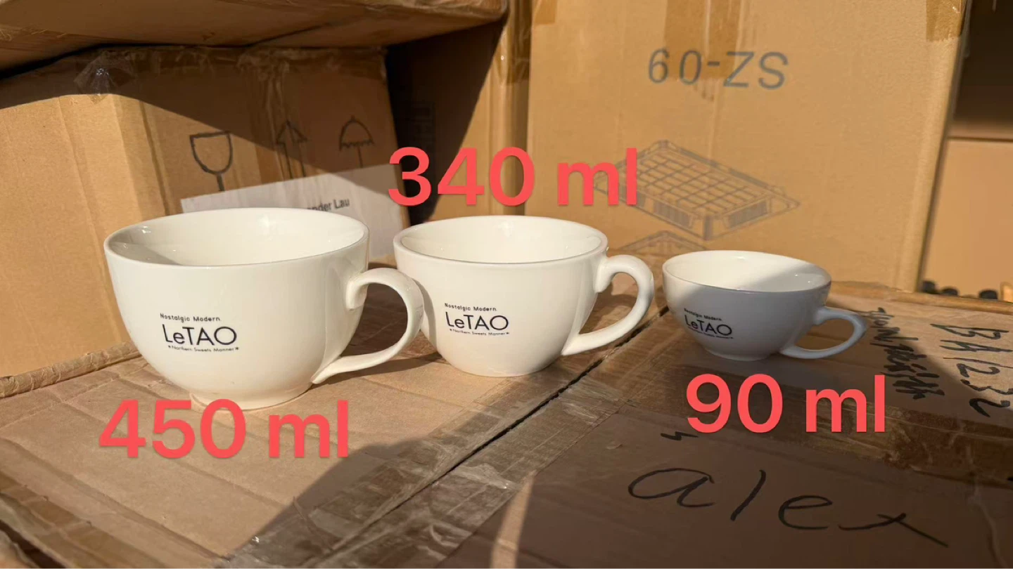 LeTAO Ceramic Cups - 450ml, 340ml, 90ml