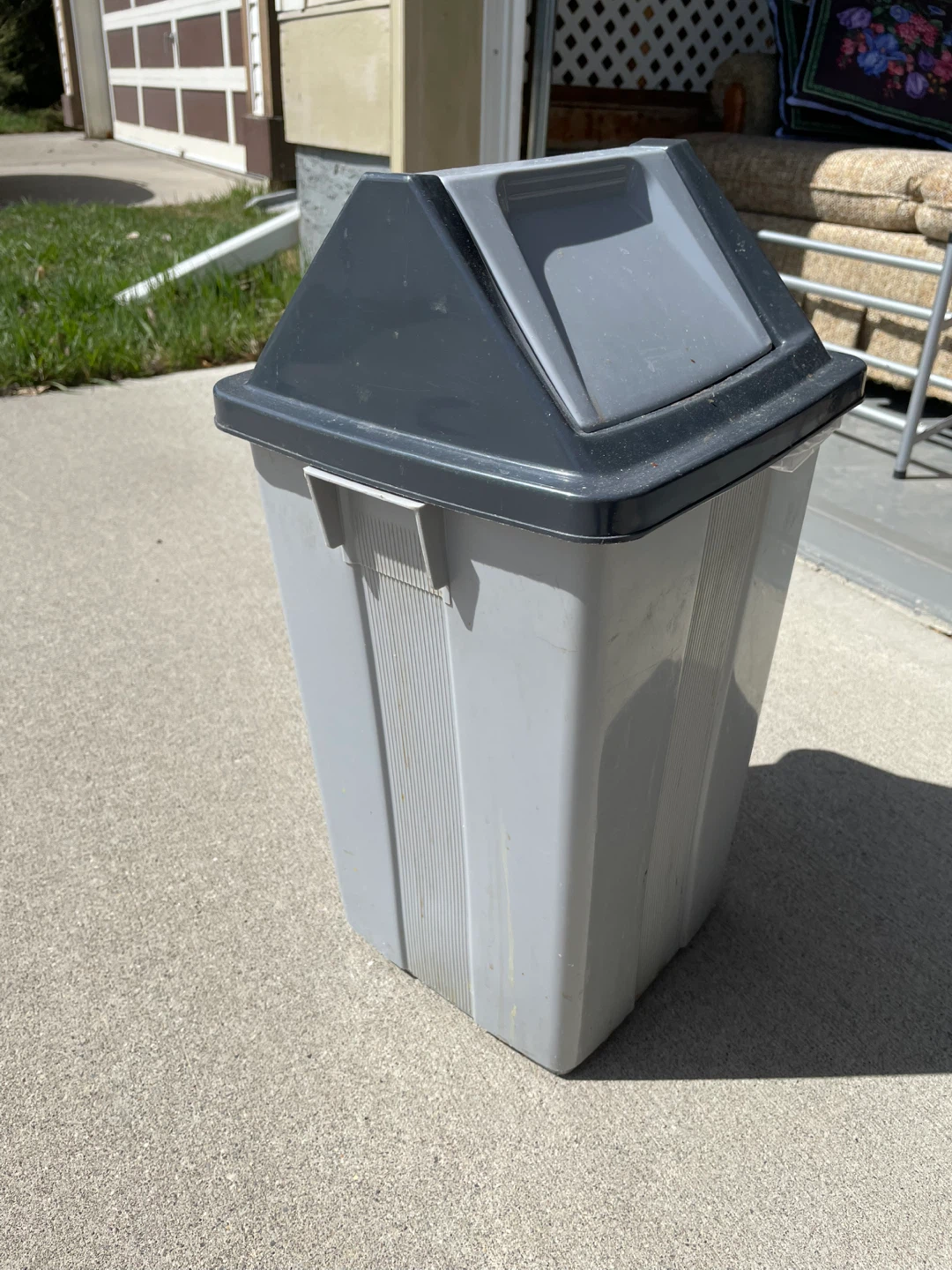 Grey Plastic Swing Top Trash Can