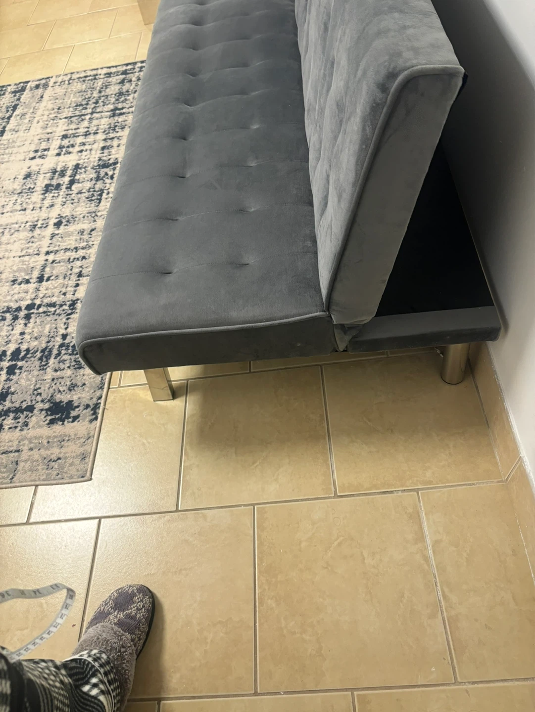 Grey Velvet Tufted Sofa Bed - photo 3