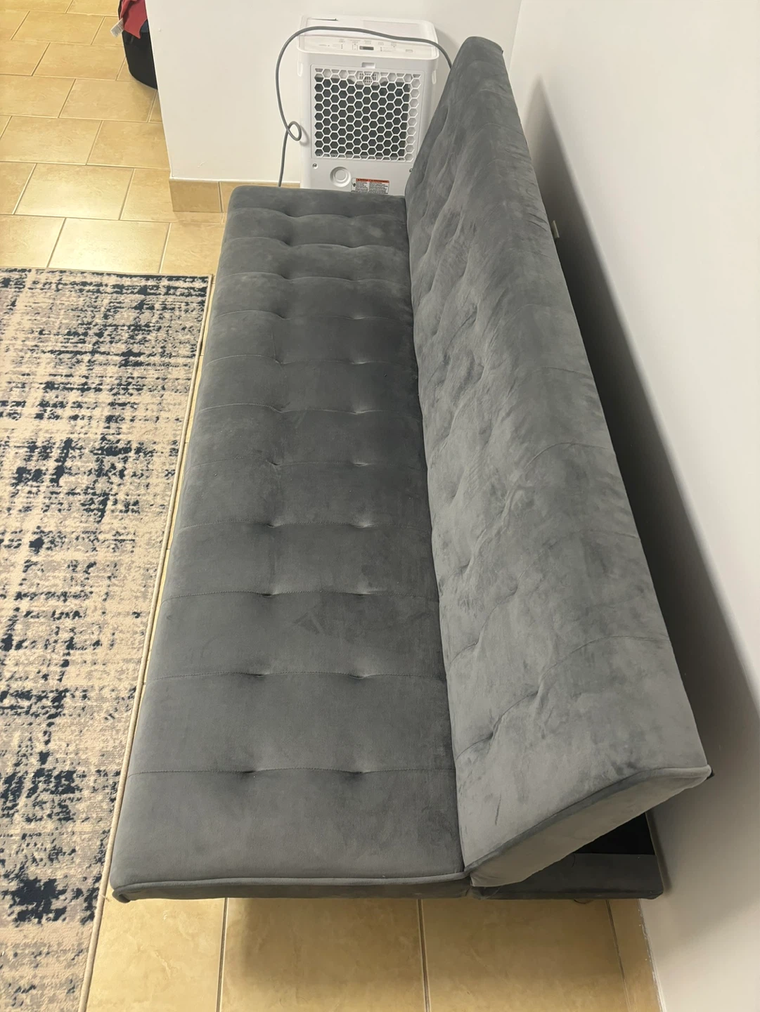Grey Velvet Tufted Sofa Bed - photo 2
