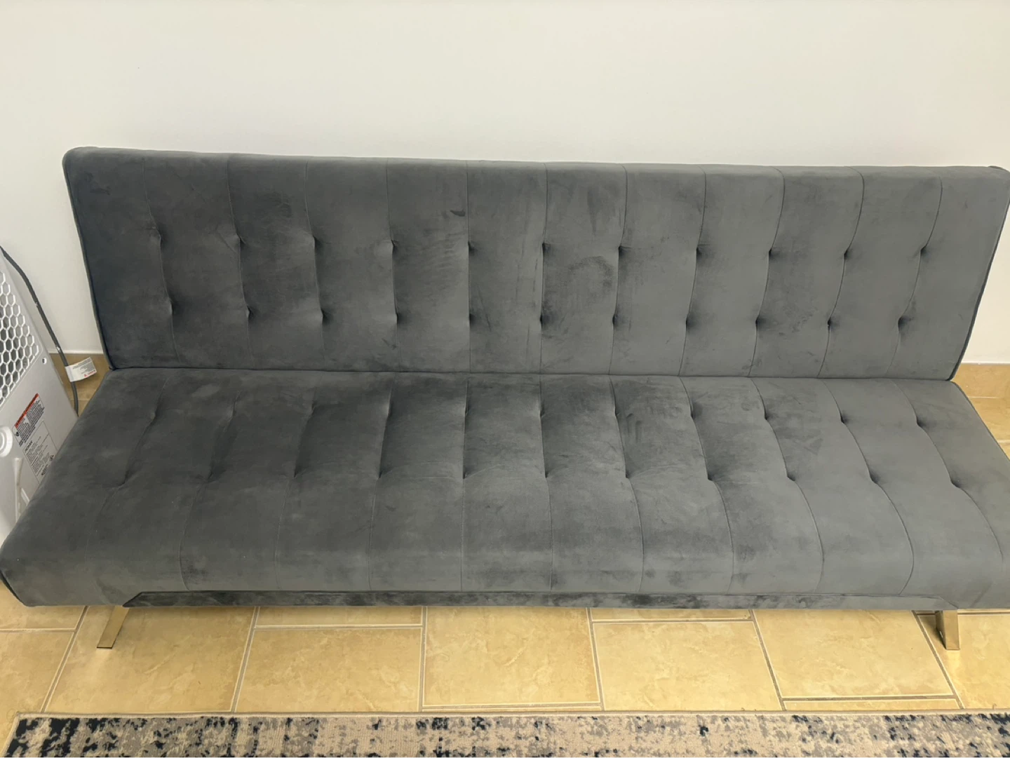 Grey Velvet Tufted Sofa Bed