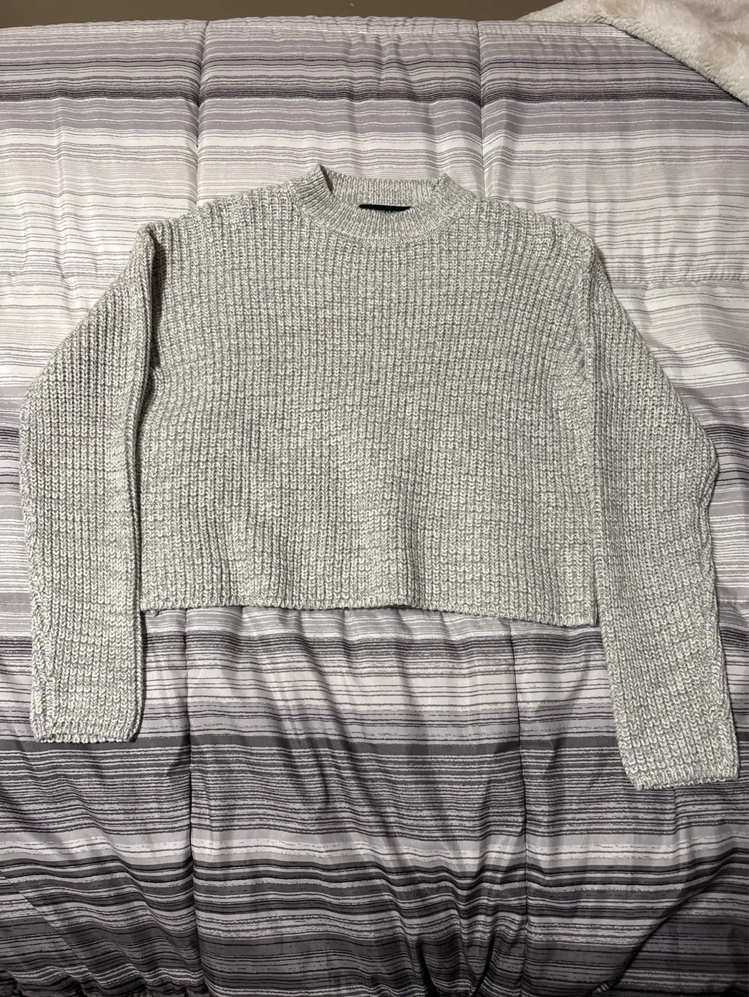 Grey Cropped Knit Sweater