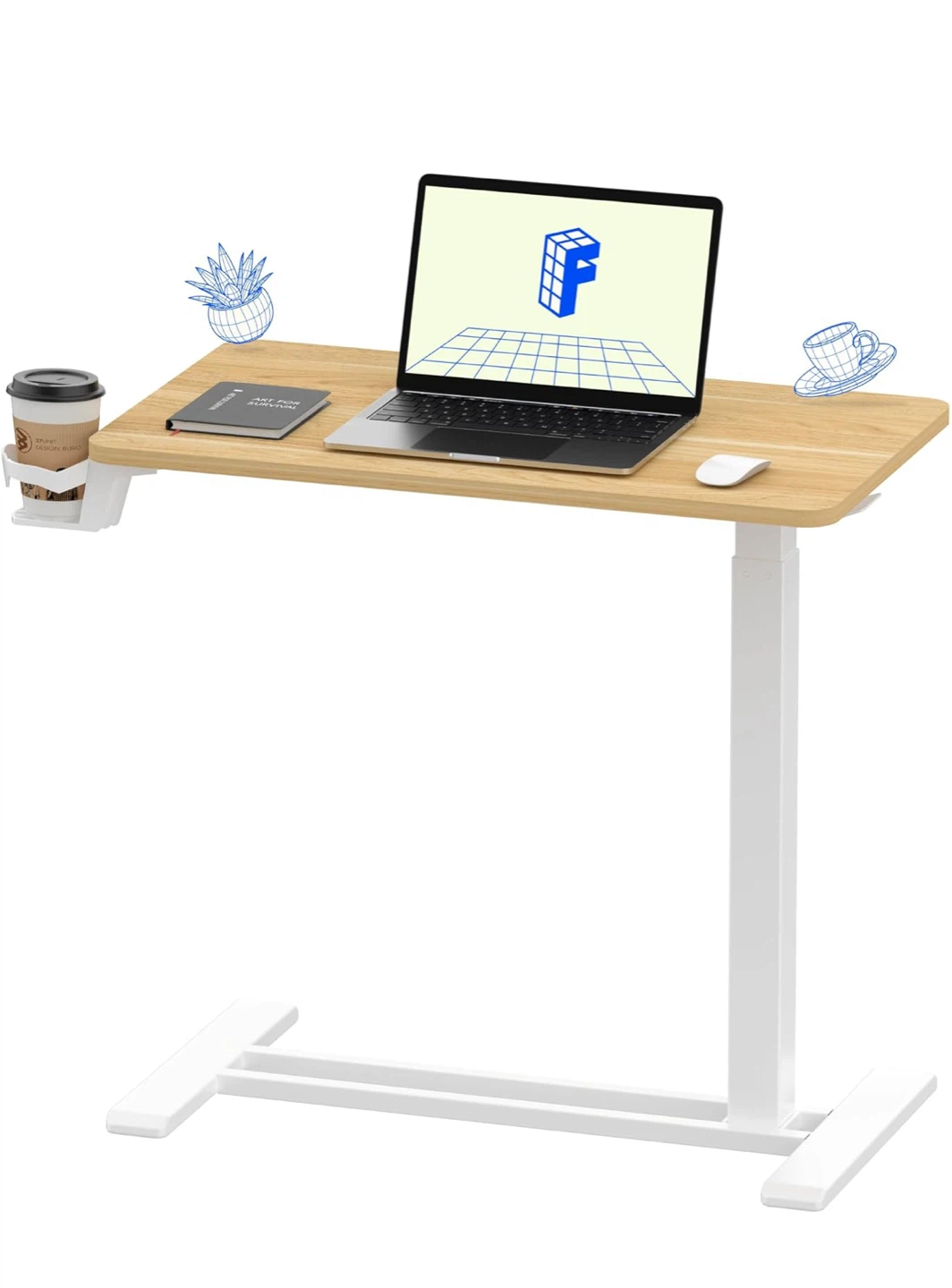 White and Oak Overbed Table