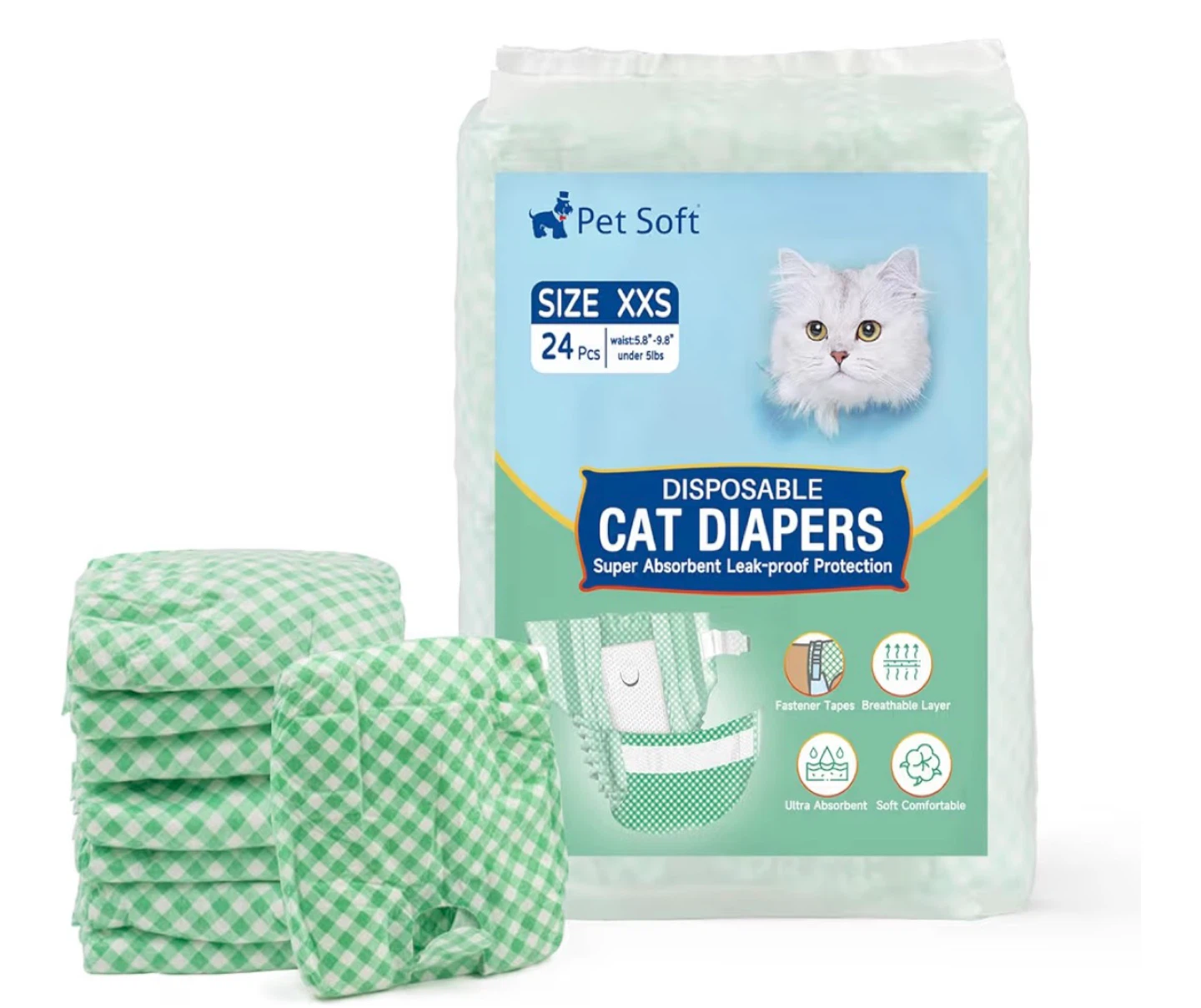Pet Soft Disposable Cat Diapers - Size XXS (24 Pcs)