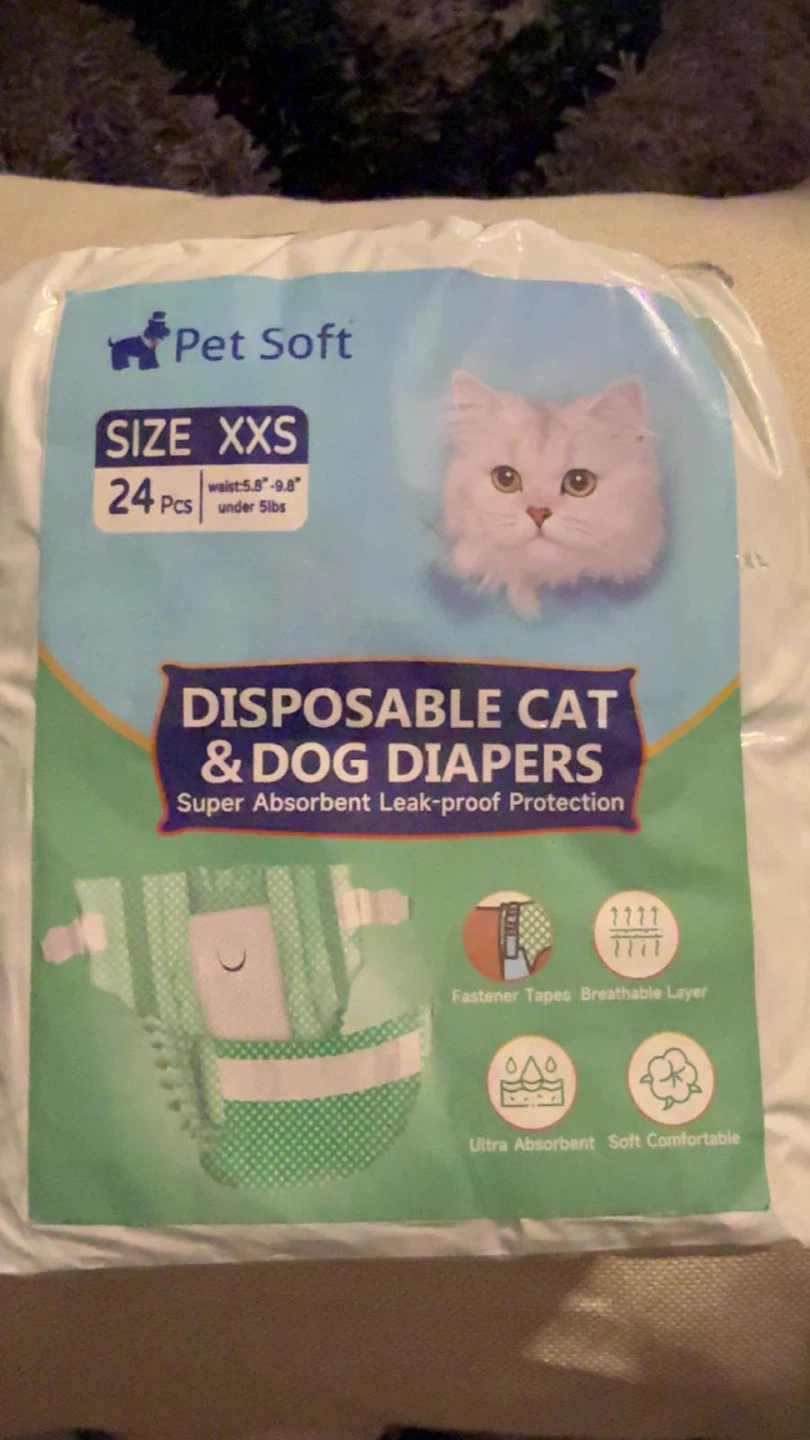 Pet Soft Disposable Cat Diapers - Size XXS (24 Pcs) - photo 2